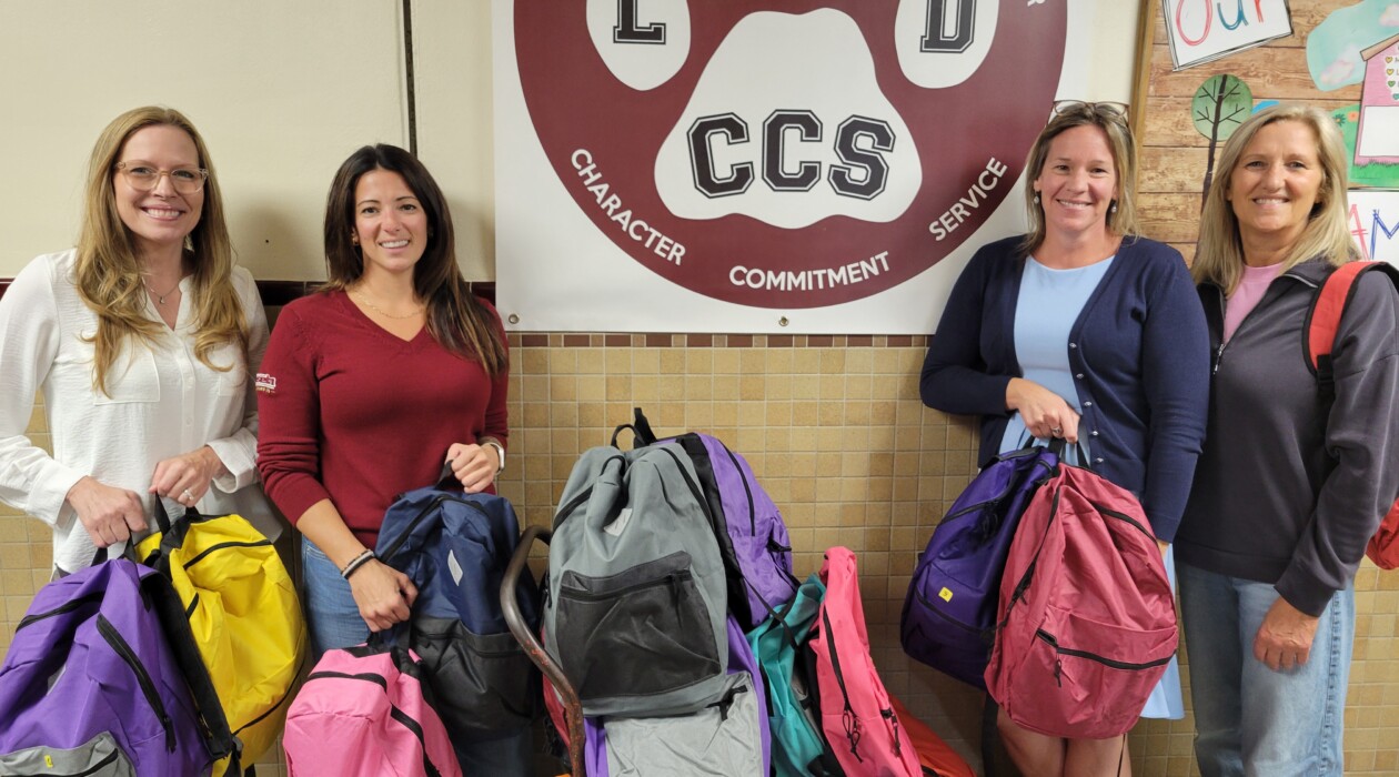 Backpacks with school supplies being donated to Chateaugay Central School.